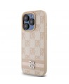 DKNY Leather Checkered Mono Pattern & Printed Stripes case for iPhone 15 Pro - pink