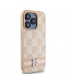 DKNY Leather Checkered Mono Pattern & Printed Stripes case for iPhone 15 Pro - pink