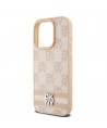 DKNY Leather Checkered Mono Pattern & Printed Stripes case for iPhone 15 Pro - pink