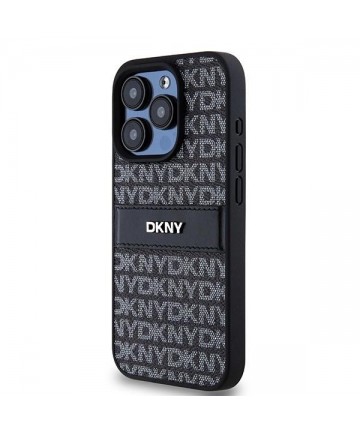 DKNY Leather Mono Stripe & Metal Logo case for iPhone 15 Pro - black