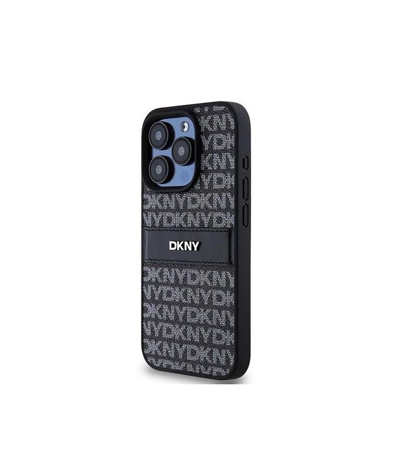 DKNY Leather Mono Stripe & Metal Logo case for iPhone 15 Pro - black