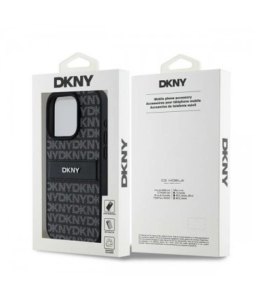 DKNY Leather Mono Stripe & Metal Logo case for iPhone 15 Pro - black