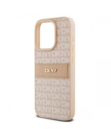 DKNY Leather Mono Stripe & Metal Logo case for iPhone 15 Pro - pink