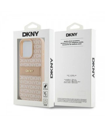 DKNY Leather Mono Stripe & Metal Logo case for iPhone 15 Pro - pink