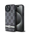 DKNY Leather Checkered Mono Pattern & Printed Stripes Case for iPhone 15/14/13 - Black