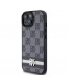 DKNY Leather Checkered Mono Pattern & Printed Stripes Case for iPhone 15/14/13 - Black