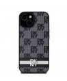 DKNY Leather Checkered Mono Pattern & Printed Stripes Case for iPhone 15/14/13 - Black