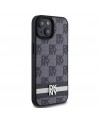 DKNY Leather Checkered Mono Pattern & Printed Stripes Case for iPhone 15/14/13 - Black