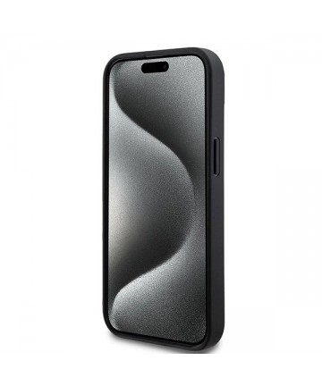 DKNY Leather Checkered Mono Pattern & Printed Stripes Case for iPhone 15/14/13 - Black