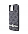 DKNY Leather Checkered Mono Pattern & Printed Stripes Case for iPhone 15/14/13 - Black
