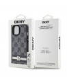 DKNY Leather Checkered Mono Pattern & Printed Stripes Case for iPhone 15/14/13 - Black
