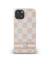 DKNY Leather Checkered Mono Pattern & Printed Stripes case for iPhone 15 / 14 / 13 - pink