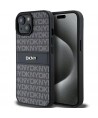 DKNY Leather Mono Stripe & Metal Logo Case for iPhone 15/14/13 - Black