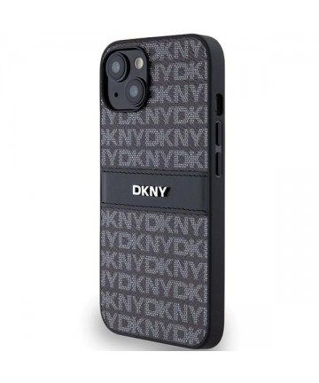 DKNY Leather Mono Stripe & Metal Logo Case for iPhone 15/14/13 - Black