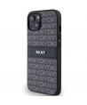 DKNY Leather Mono Stripe & Metal Logo Case for iPhone 15/14/13 - Black