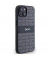 DKNY Leather Mono Stripe & Metal Logo Case for iPhone 15/14/13 - Black