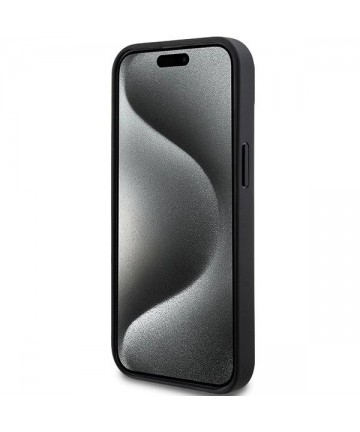 DKNY Leather Mono Stripe & Metal Logo Case for iPhone 15/14/13 - Black