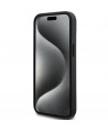DKNY Leather Mono Stripe & Metal Logo Case for iPhone 15/14/13 - Black