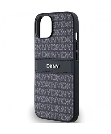 DKNY Leather Mono Stripe & Metal Logo Case for iPhone 15/14/13 - Black