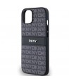 DKNY Leather Mono Stripe & Metal Logo Case for iPhone 15/14/13 - Black