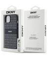 DKNY Leather Mono Stripe & Metal Logo Case for iPhone 15/14/13 - Black