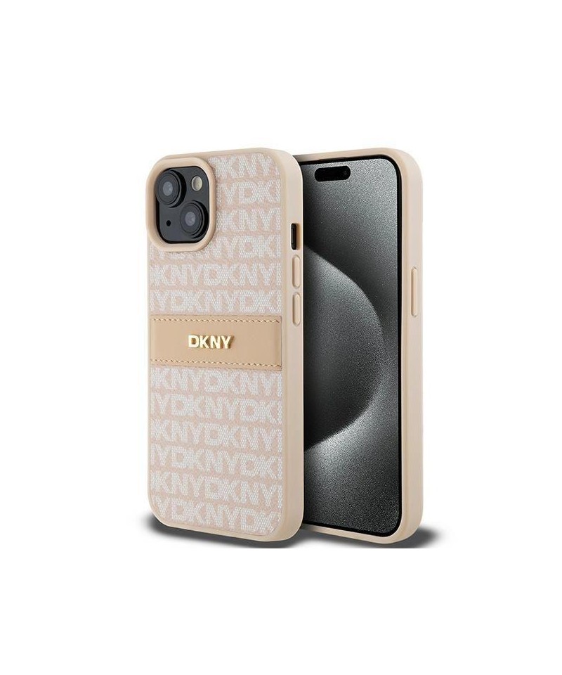 DKNY Leather Mono Stripe & Metal Logo case for iPhone 15 / 14 / 13 - pink