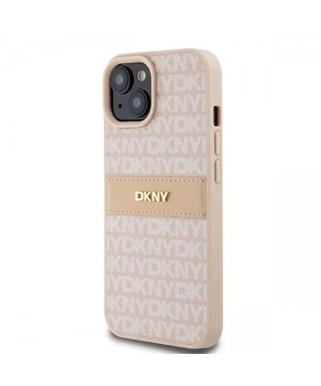 DKNY Leather Mono Stripe & Metal Logo case for iPhone 15 / 14 / 13 - pink