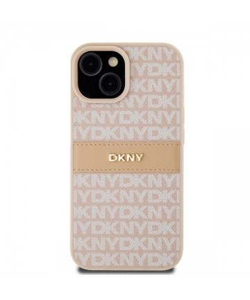 DKNY Leather Mono Stripe & Metal Logo case for iPhone 15 / 14 / 13 - pink