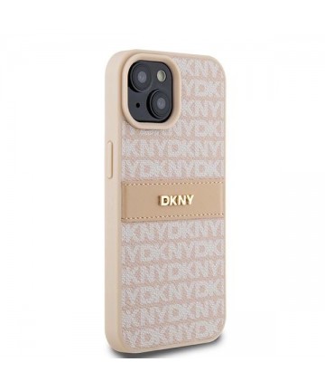DKNY Leather Mono Stripe & Metal Logo case for iPhone 15 / 14 / 13 - pink