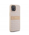 DKNY Leather Mono Stripe & Metal Logo case for iPhone 15 / 14 / 13 - pink