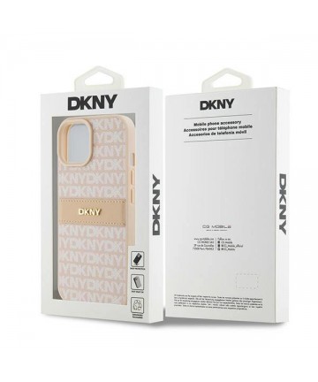 DKNY Leather Mono Stripe & Metal Logo case for iPhone 15 / 14 / 13 - pink