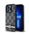 DKNY Leather Checkered Mono Pattern & Printed Stripes Case for iPhone 15 Pro Max - Black