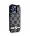 DKNY Leather Checkered Mono Pattern & Printed Stripes Case for iPhone 15 Pro Max - Black