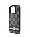 DKNY Leather Checkered Mono Pattern & Printed Stripes Case for iPhone 15 Pro Max - Black