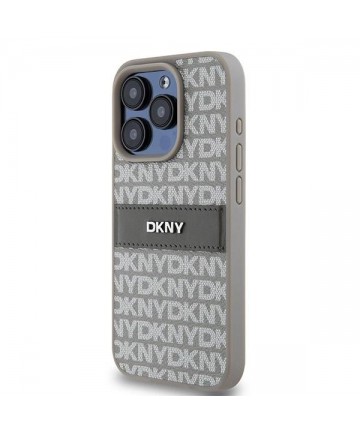 DKNY Leather Mono Stripe & Metal Logo case for iPhone 15 Pro Max - beige