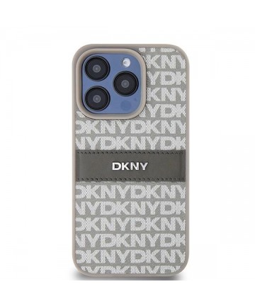 DKNY Leather Mono Stripe & Metal Logo case for iPhone 15 Pro Max - beige