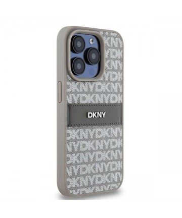 DKNY Leather Mono Stripe & Metal Logo case for iPhone 15 Pro Max - beige