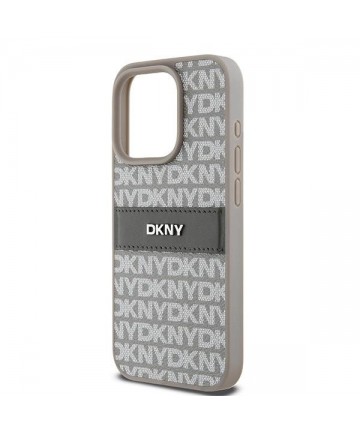 DKNY Leather Mono Stripe & Metal Logo case for iPhone 15 Pro Max - beige