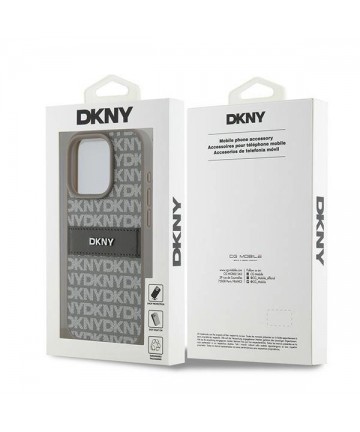 DKNY Leather Mono Stripe & Metal Logo case for iPhone 15 Pro Max - beige