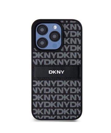 DKNY Leather Mono Stripe & Metal Logo case for iPhone 15 Pro Max - black