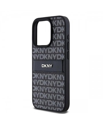 DKNY Leather Mono Stripe & Metal Logo case for iPhone 15 Pro Max - black