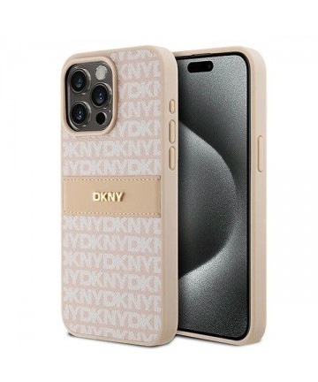 DKNY Leather Mono Stripe & Metal Logo case for iPhone 15 Pro Max - pink