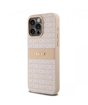 DKNY Leather Mono Stripe & Metal Logo case for iPhone 15 Pro Max - pink