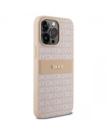 DKNY Leather Mono Stripe & Metal Logo case for iPhone 15 Pro Max - pink