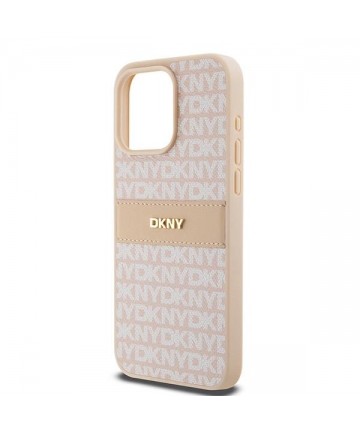 DKNY Leather Mono Stripe & Metal Logo case for iPhone 15 Pro Max - pink