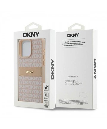 DKNY Leather Mono Stripe & Metal Logo case for iPhone 15 Pro Max - pink