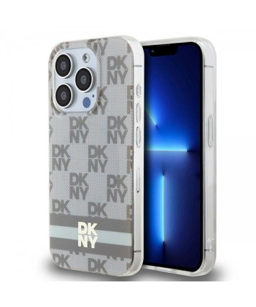 DKNY IML Checkered Mono Pattern & Printed Stripes MagSafe case for iPhone 13 Pro Max - beige