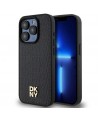 DKNY Leather Monogram Pattern Metal Logo MagSafe Case for iPhone 15 Pro - Black