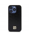 DKNY Leather Monogram Pattern Metal Logo MagSafe Case for iPhone 15 Pro - Black