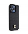 DKNY Leather Monogram Pattern Metal Logo MagSafe Case for iPhone 15 Pro - Black